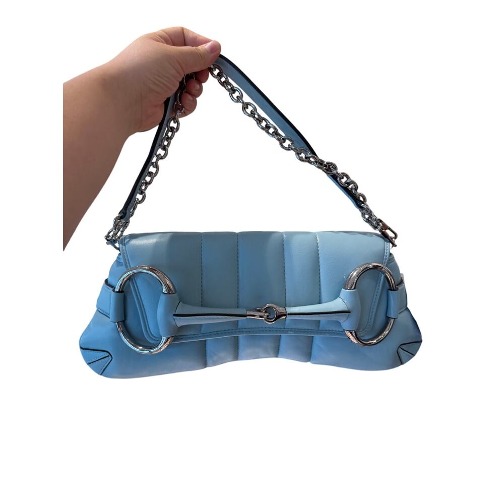 gucci blue large horsebit shoulder bag